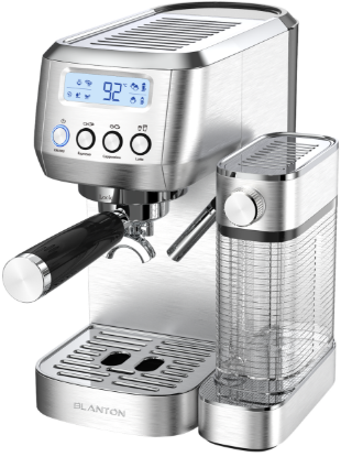 تصویر اسپرسوساز دوکاپ دکمه ای دارای مخزن شیر 2202 استیل بلانتون